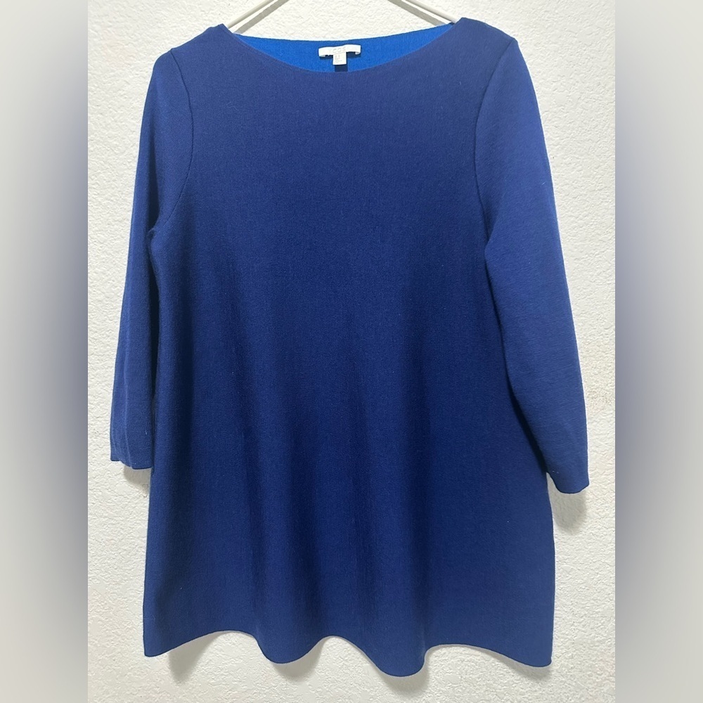 COS Blue Wool 3/4 Sleeve Oversized Round Neck Size Medium Sweater